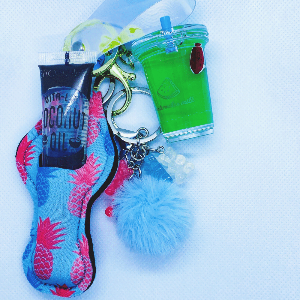 watermelon pom pom keychain