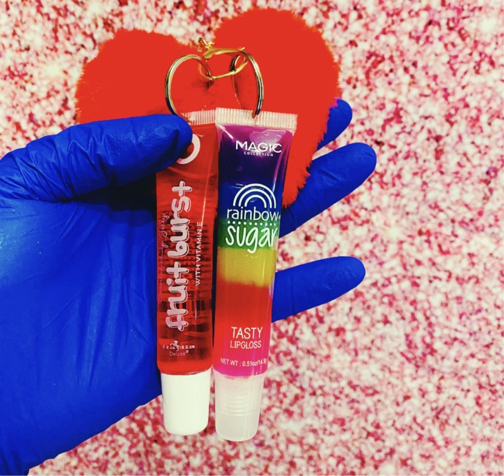 Pom pom lip gloss keychain